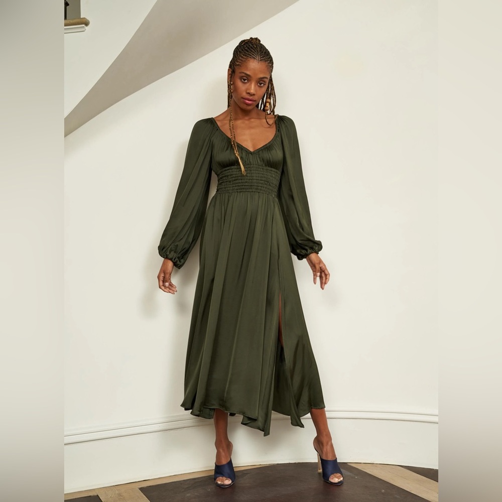 La Ligne Samantha Dress Green Satin NWT
